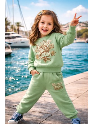 Almira Anne Bebek Kız Çocuk Yeşil Takım Rahat Günlük Giyim 2 Parça