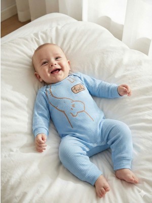 tinytrends Unisex Bebek Tulum %100 Pamuk Mavi Uzun Kol Regular 3-6-9 Ay Hediyelik