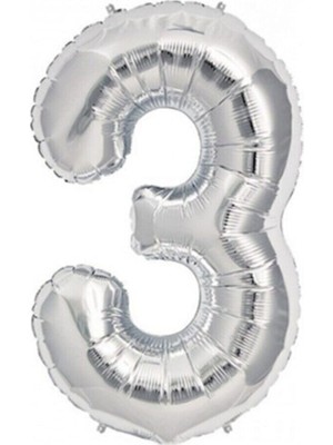 Feyza Design Gümüş Renk 3 Rakam Folyo Balon 76 cm - Şişirilebilir