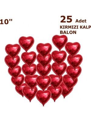 Feyza Design 25 Adet Kırmızı Kalp Folyo Balon Seti - 10 Inç (25 Cm)