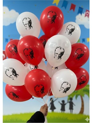 Feyza Design Atatürk Baskılı Kırmızı Beyaz Balon - 23 Nisan Kutlama