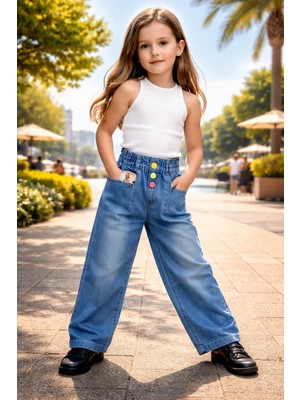 Almira Anne Bebek Kız Çocuk Kot Pantolon Beli Lastikli, Renkli ve Rahat Bedenler