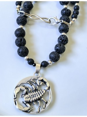 Akrep Burcu Lav Taşı Gümüş Kaplama Kolye – Thinblack® Burç Serisi