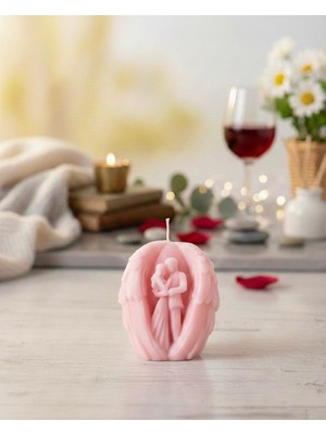 KIKIBELLA Kıkıbella Melek Kanatlı Sarılan Çift Figürlü Dekoratif Heykel Mum - Sevgiliye Romantik Hediye Obje- Dekoratif Hediyelik