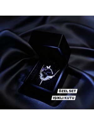 Generic Işıklı Özel Kutulu Özgürlük Meleği ve Kelebek Takı Seti Gümüş Kaplama Paslanmaz Çelik Anlamlı Hediye