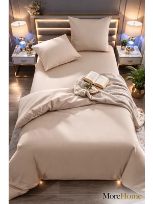 More Home Tek Kişilik Yorgan Kılıfı + Yastık Kılıfı (Çarşafsız) Bej