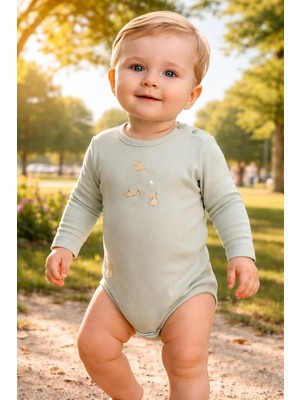 Almira Anne Bebek Bebek Uzun Kollu Zıbın Organik Pamuk Mint Yeşil Günlük Kullanım