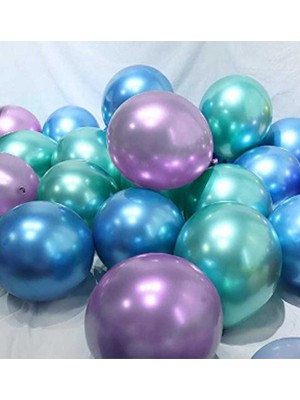Feyza Design Krom Parlak Metalik Renkli 30'lu Balon Seti - Turkuaz
