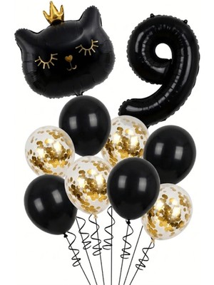 Feyza Design 9 Yaş Siyah Kedi Temalı Doğum Günü Balon Seti 11 Parça