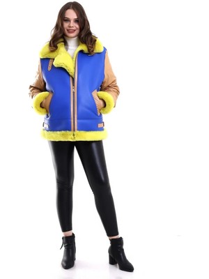 Kadın Premium Doğal Koyun Derisi Pilot Kürk - Sarı