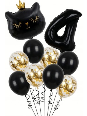 Feyza Design 4 Yaş Siyah Kedi Temalı Doğum Günü Balon Seti 11 Parça