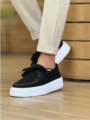 Roof Atelier Erkek Siyah Triko Kalın Taban Loafer Ayakkabı - 2602 - Triko