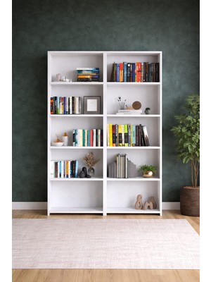 Vega 10 Raflı Çok Amaçlı Geniş Dolap - Kitaplık Beyaz