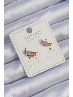 Xuping Rose Renk Zirkon Taşlı Ay ve Güneş Tasarımlı Küpe - Lisinya