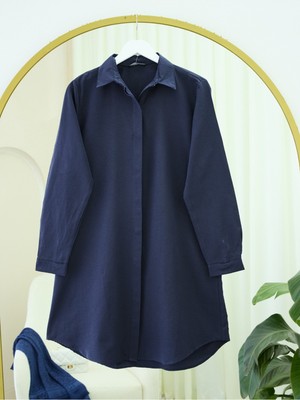 Moda Morfo Gizli Düğmeli Oval Kesim Uzun Gömlek -Laci
