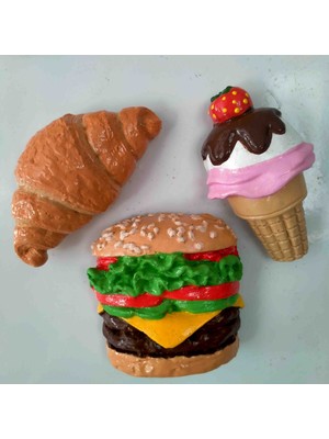 Hamburger Dondurma Kruvasan Magnet Buzdolabı Mıknatısı Dolap Süsü Dekoratif Aksesuar