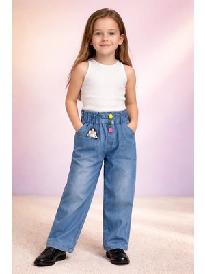 Almira Anne Bebek Kız Çocuk Kot Pantolon Beli Lastikli, Renkli ve Rahat Bedenler