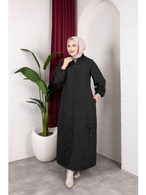Aysira Kadın Büyük Beden Tam Boy Mevsimlik Fermuarlı Örme Kapitone Mont