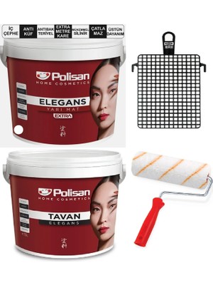 7,5lt / 10 kg Polisan Elegans Extra Duvar Boyası + 10 kg Polisan Elegans Extra Tavan Boyası + Rulo + Izgara 4 Parça Anti Küf Anti Bakteriyel Boya Seti