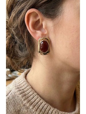 Kahverengi Renk Kare Model Vintage Kadın Küpe - Lisinya