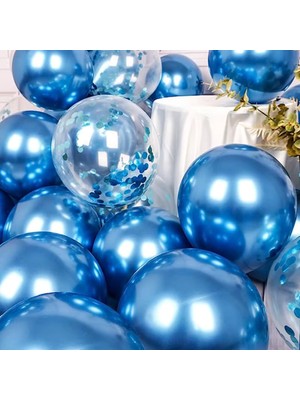 Feyza Design 10’lu Renk Seçenekli Mavi Krom Balon Seti - Eğlence Malzemeleri