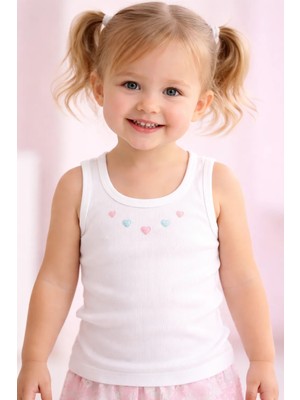 Almira Anne Bebek Kız Çocuk Pamuklu Atlet Beyaz Renkli Askılı Yazlık Giyim