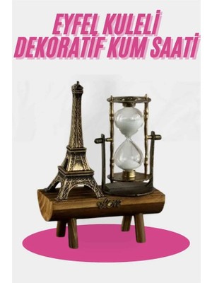 GIGA Eyfel Kulesi Tasarımlı Kum Saati Kristalleştirilmiş Kum Saati Dekoratif Ahşap Görünümlü