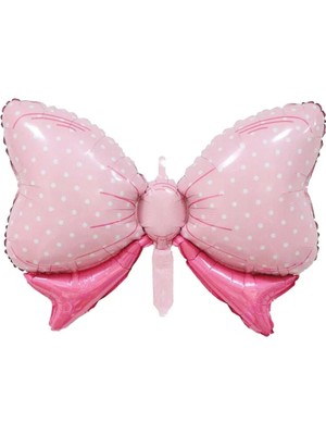 Feyza Design Puantiyeli Pembe Fiyonk Balon Folyo Parti Balonu