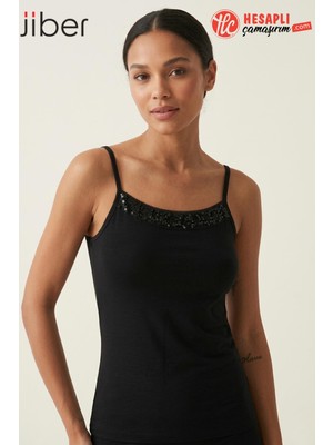 Jiber Premium Kadın Modal Pamuklu Esnek Pullu Ip Askılı Tekli Atlet