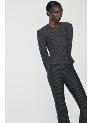 Allbucks Zara, Ince Çizgili Vatkalı Uzun Kollu Top Bluz ABZRA3788