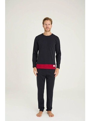 Kly Erkek Premium %100 Pamuk  4 Mevsim Kumaş Bisiklet Yaka Uzun Kollu Pijama Takım