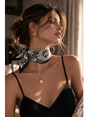 Bermody Kadın Bandana Fular 50X50 Kare Eşarp Rayon Italyan Dikişli Boyun Fuları Saç Bandana