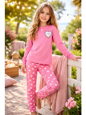 Almira Anne Bebek Kız Çocuk Uzun Kollu Pamuklu Pijama Takımı Kalp Desenli