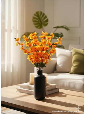 Miha Deco 9 Dallı Sarı Turuncu Bahar Dalı Saksı Vazo Dekor Süsü