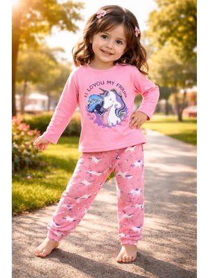 Almira Anne Bebek Kız Çocuk Unicorn Desenli Pijama Takımı 1 Yaş Pembe Renk