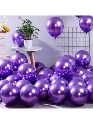 Feyza Design 10’lu Krom Balon Seti – Mor, Gold, Gümüş, Mavi, Yeşil, Pembe, Karışık Renkler