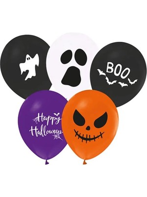 Feyza Design Halloween Siyah Balon Seti - 8 Adet, Şişirilebilir, Baskılı