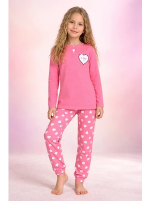 Almira Anne Bebek Kız Çocuk Pamuklu Pijama Takımı Uzun Kollu Kalp Baskı Seçenekleri
