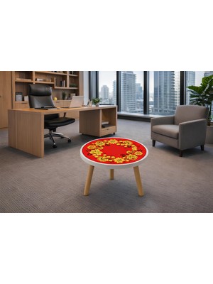 Boyut Dekoratif Yuvarlak Sehpa 42X42 cm – 3 Ayaklı Ahşap Ayaklı Modern Salon ve Balkon Sehpası