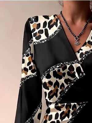 Jane's Janes Kadın Uzun Kollu Kruvaze Yakalı Asimetrik Detaylı Mini Modal Elbise