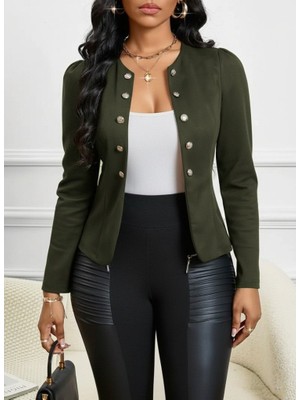 Bizcomoda Kadın Uzun Kollu Önü Açık Düğmeli Kısa Süet Ceket