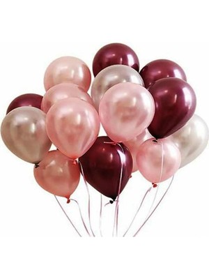 Feyza Design 50 Adet Rose Gold, Gümüş ve Bordo Metalik Balon 12 Inç