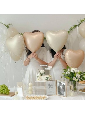 Feyza Design Bej ve Sütlü Kahve Folyo Kalp Balon 4 Adet