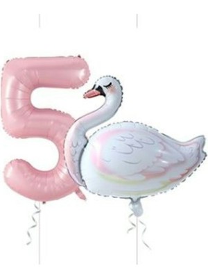 Feyza Design Pembe Renkli Folyo Balon Seti Yaş 5 Parti Dekorasyonu