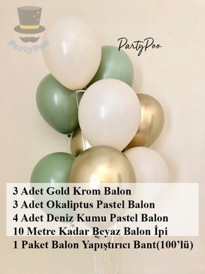 Feyza Design 3 Gold Krom 3 Okaliptus 4 Deniz Kumu Pastel Balon Seti
