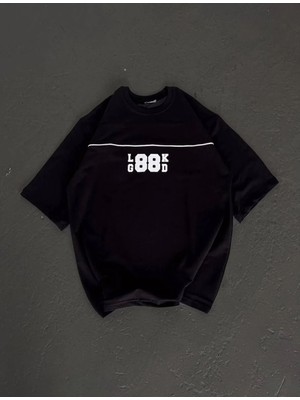 Tarz Yeri Kadın Baskılı T-Shirt Kısa Kol Bisiklet Yaka Oversize Rahat Kalıp Günlük Tişört   - Siyah