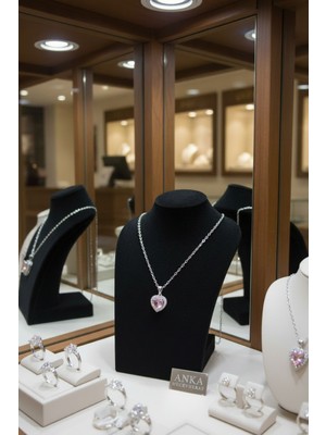 Anka Mücevherat 925 Ayar Gümüş Kalp Kadın Kolye (Pudra)