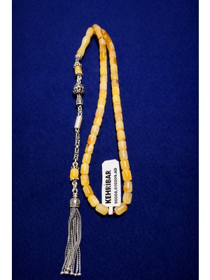 Benko Kehribar Tesbih Kapsül Kesim 13,2gr Taş Çapı:4,7x6,6 Mm,tam BOY:34CM Orjinal Gümüş.
