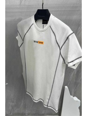 Tarz Yeri Unisex Dikişli Baskılı Oversize T-Shirt - Beyaz