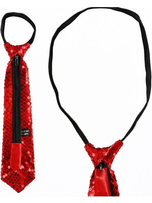 Marsilyan Kırmızı Pul Payetli Işıltılı Parti Kravatı 33 cm